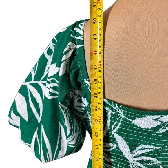 Meadow Rhodes Printed Tiered Midi Dress Sz.L Green Cotton Puff Sleeve Summer - Picture 8 of 15